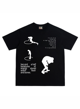 28blocks潮牌美式复古黑色短袖t恤女2024新款oversize半袖上衣