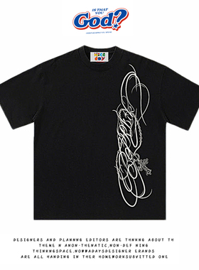 28blocks 260克重磅纯棉! 抽象线条~美式复古阿美咔叽短袖T恤男女