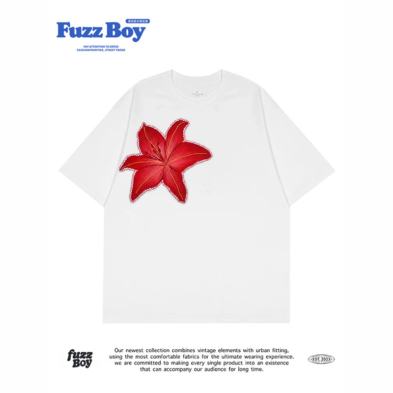 一朵热烈的花 Fuzz Boy美式小众重磅260克纯棉上衣宽松短袖t恤女图片