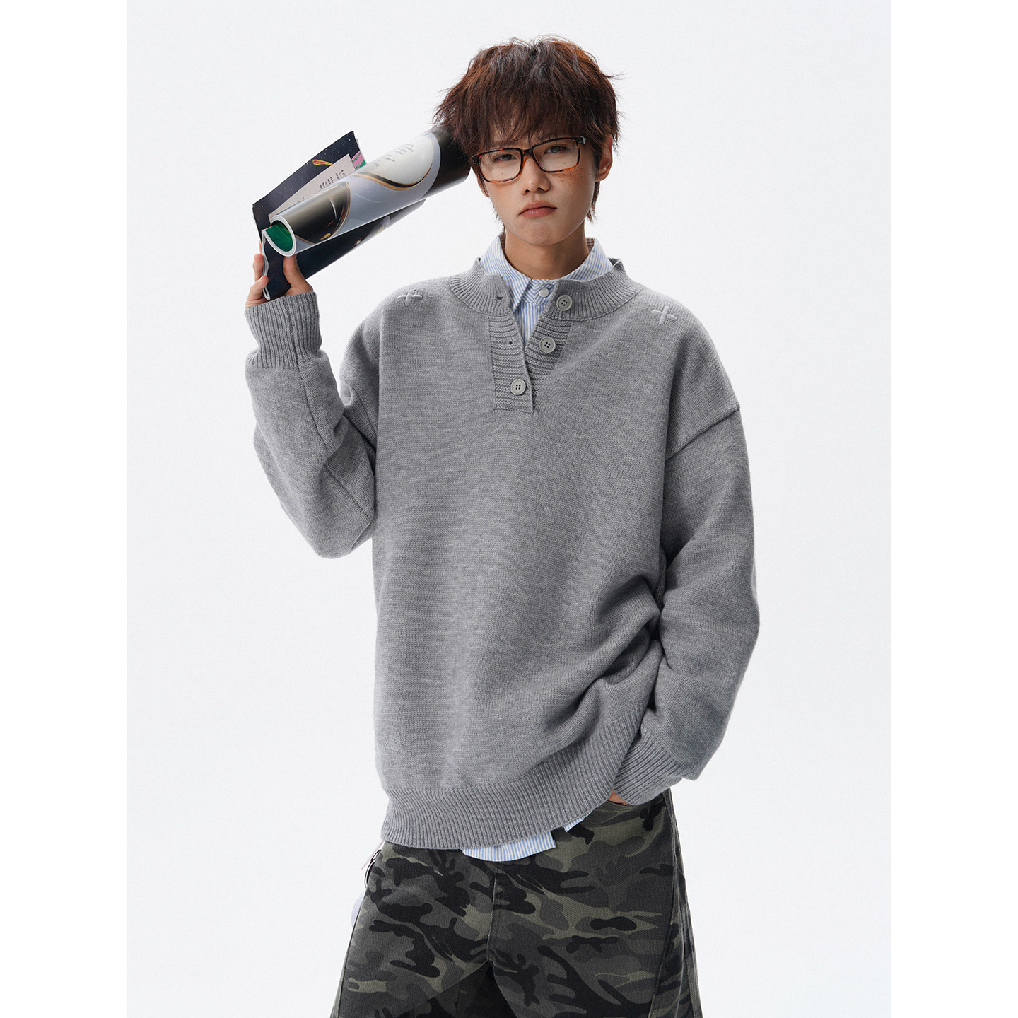 秋冬亨利领刺绣毛衣618-MM972-特P45，男装针织衫/毛衣，星座618