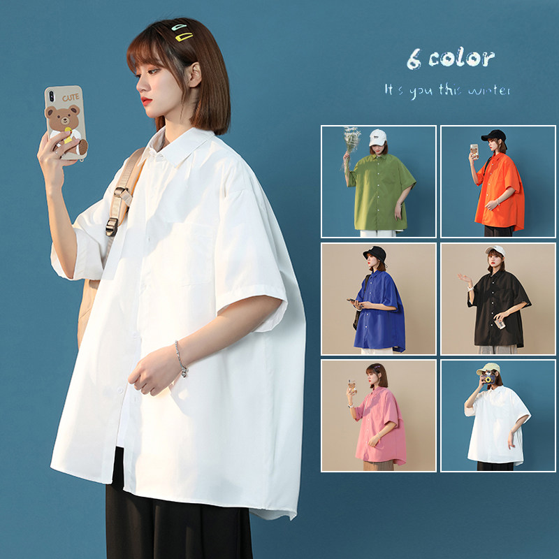 凯旋中性风夏款宽松6色纯色短袖翻领衬衫t桖618-CS90-P30控48，男装T恤，星座618