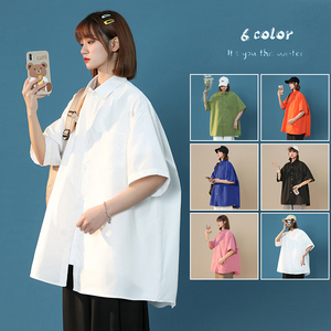 凯旋中性风夏款宽松6色纯色短袖翻领衬衫t桖618-CS90-P30控48，男装T恤，星座618