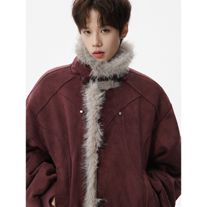 酒红色现货长毛绒棉服棉衣外套618-MF362-P130控218图片
