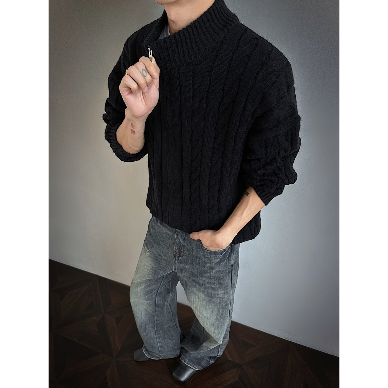 现货麻花拉链衫开衫毛衣外套618-MM787-P70控118，男装针织衫/毛衣，星座618