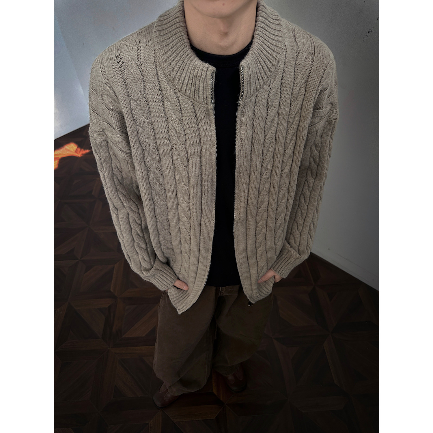 现货麻花拉链衫开衫毛衣外套618-MM787-P70控118，男装针织衫/毛衣，星座618