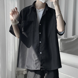 盐系夏款宽松7色纯色短袖翻领衬衫t桖打底衫618-CS90-P30控48，男装T恤，星座618