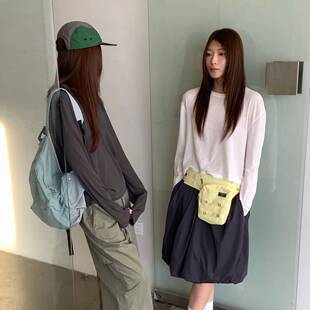 widelia陈姬儿简约纯色长袖打底衫女圆领后背英文字母T恤9019