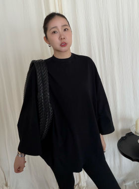 widelia老板娘春季高定小众黑色斗篷T恤时髦洋气蝙蝠袖上衣7052