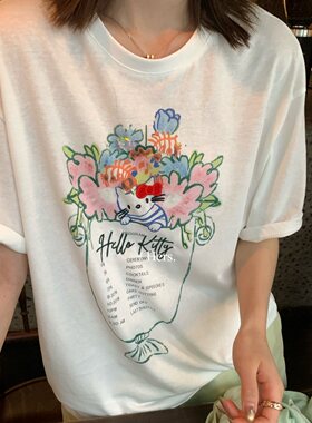 hers 一勺甜 夏季新款kitty花园短袖T恤女减龄休闲风上衣80680