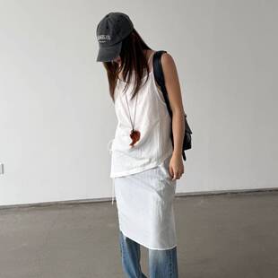 WAIT MORE 夏季韩系两件套吊带裙设计感纯色百搭连衣裙5306