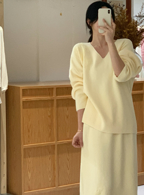 sunshine26早春新款女装超好看简约气质绣花V领显瘦保暖毛衣