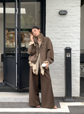 MOMENT WITH YOU 2025秋冬新款女装百搭好穿鹿绒皮立领外套夹克