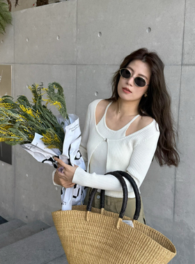 OST-26年早春新款女装小众设计亚麻简约轻法式假两件针织衫