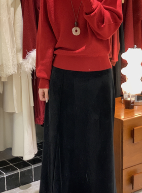 wens sunshine-26早春新款女装氛围穿搭简约气质丝绒鱼尾裙半身裙