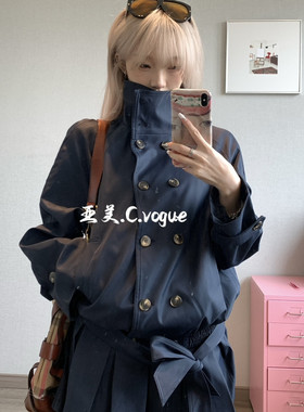 C.VOGUE亚美-小资风衣外套+百褶短裙两件套套装(配腰绳)