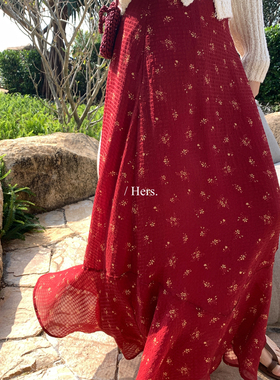 Hers-26年春款上新复古法式气质日常度假感花花长款半身裙女