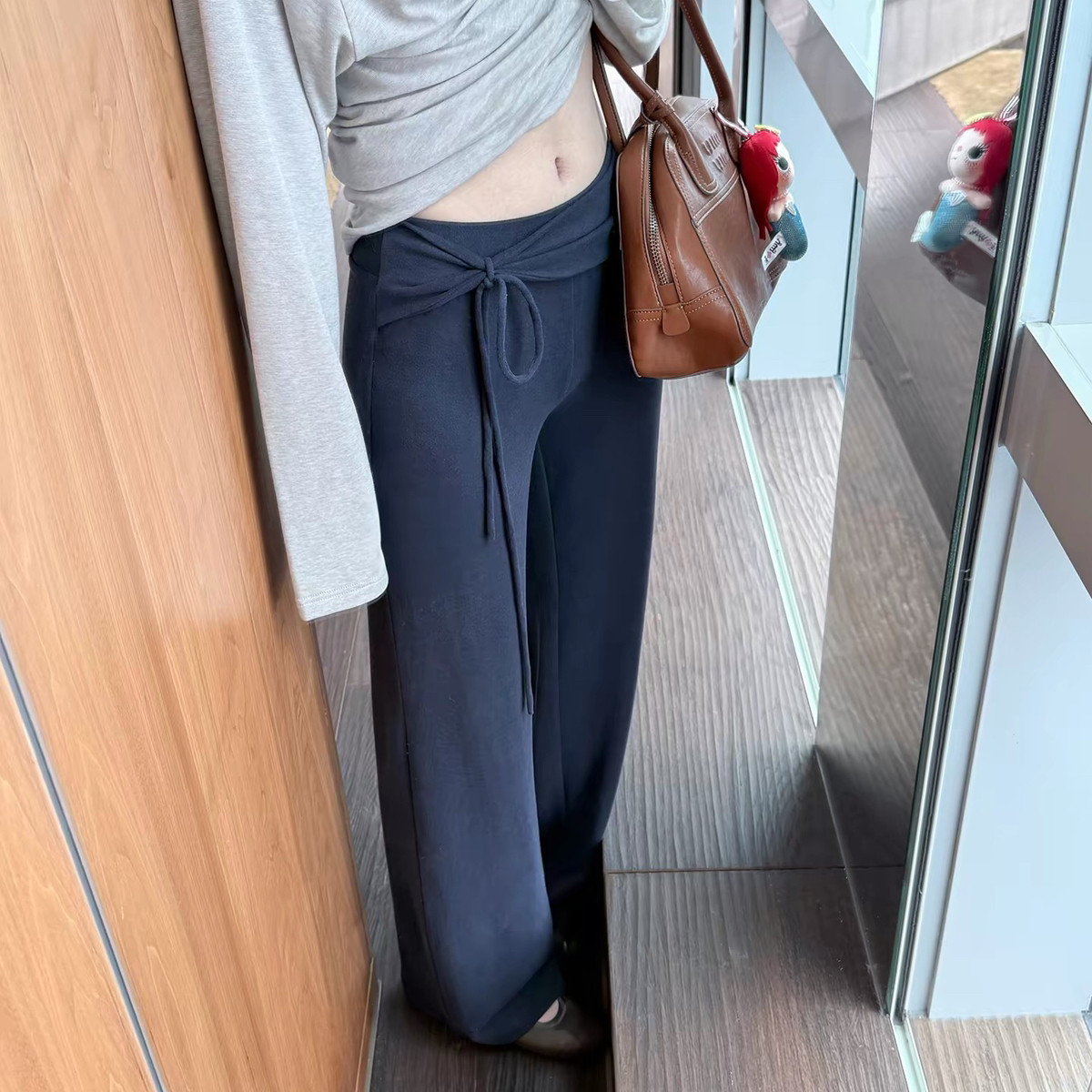 M.H 秋季新品女装通勤百搭韩系绑带中腰垂感十足宽松百搭休闲裤