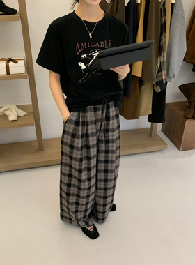 SEMICOLONS 2025秋冬新款女装小众两色磨毛卡通短袖T恤