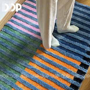 DDP手工包豪斯柯布西耶复古条纹立体格纹卧室客厅衣帽间床边地毯