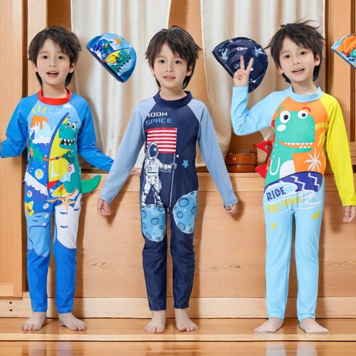 长袖长裤防晒泳衣送泳帽连体男童