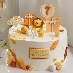 狮子座生日蛋糕装饰摆件立体儿童派对小动物玩偶派对装扮插件甜品