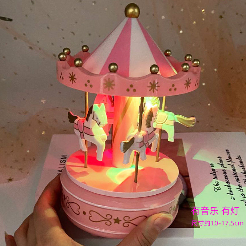 带灯旋转木马音乐盒蛋糕摆件儿童甜品派对生日聚会礼物升级轻巧型
