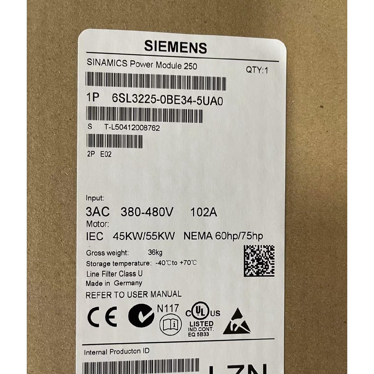 议价6SL3225-0BE34-5UA0 全新原装G120 变频器6SL3 225-0BE34-5UA