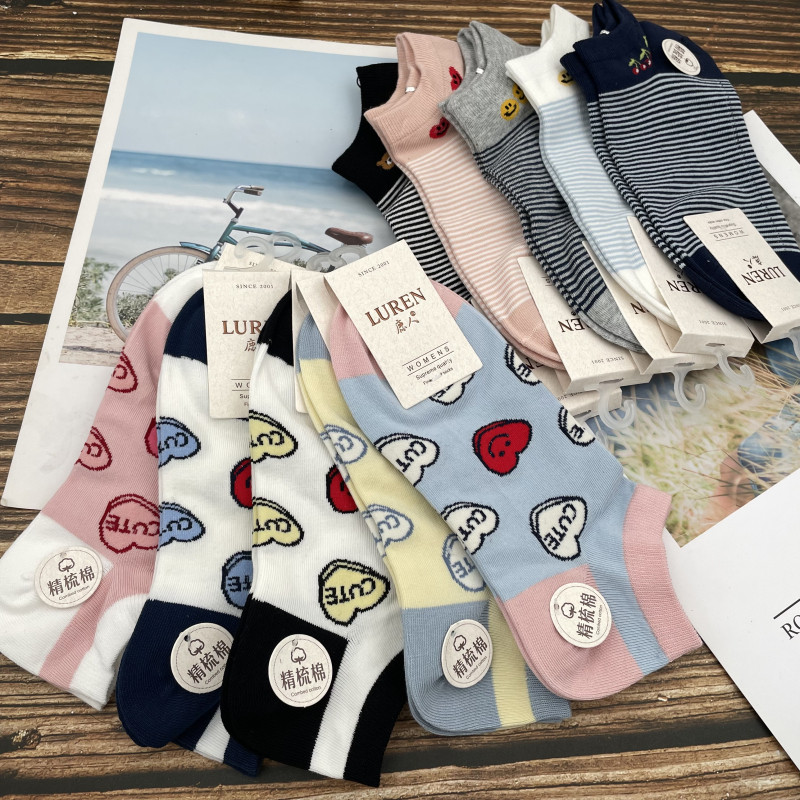鹿人女士精梳棉船袜3111薄款 透气舒适无骨缝合春夏季5双装女袜