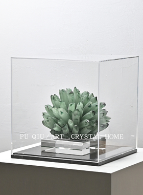 轻奢高档别墅入户玄关装饰绿晶石摆件客厅电视柜开放格茶几工艺品