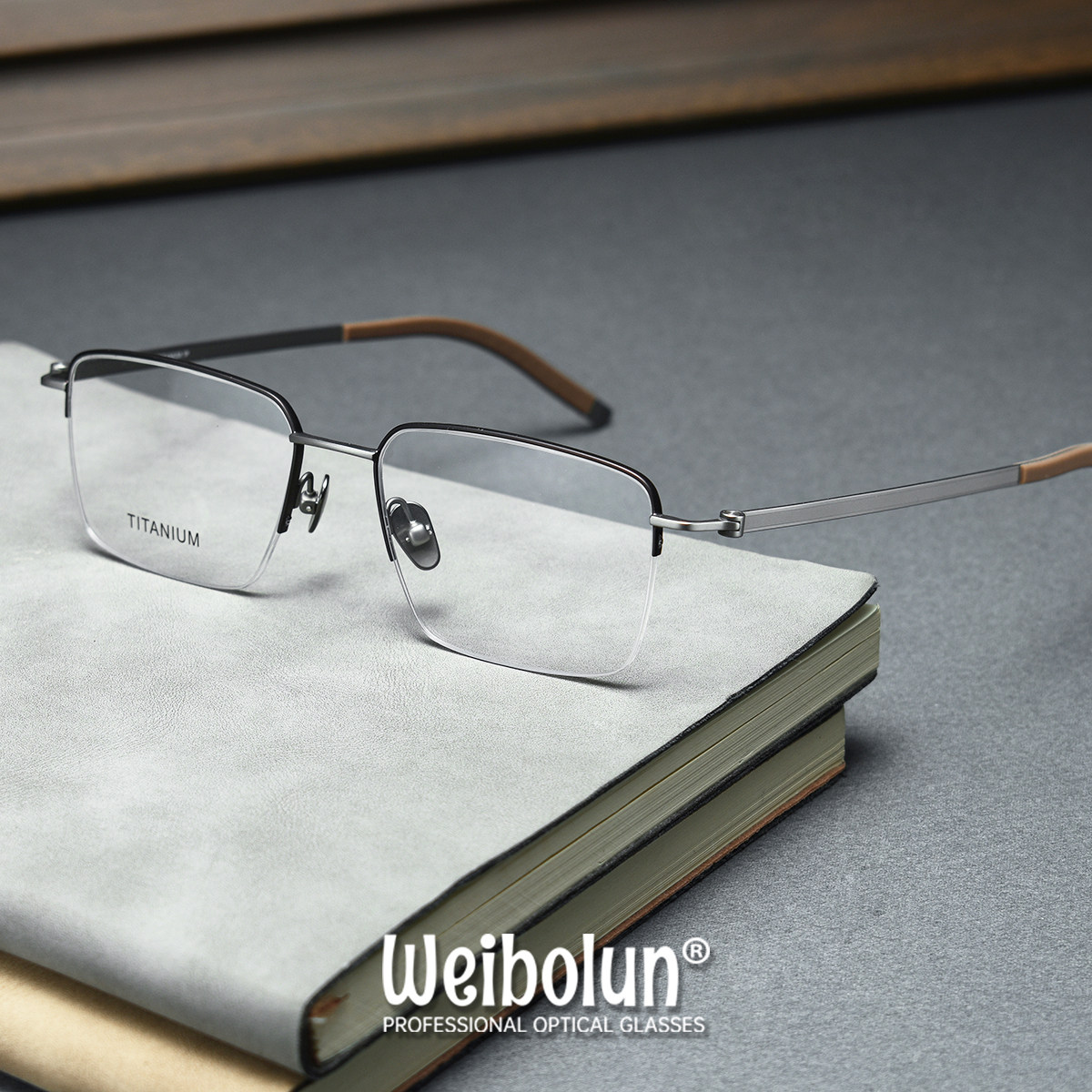 WEIBOLUN纯钛半框商务眼镜框男款