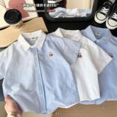 中大男孩子宝宝韩版 儿童短袖 新款 2026夏季 纯棉牛津纺卡通上衣 衬衫