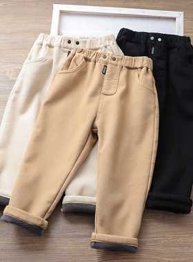 儿童纯色加厚休闲裤 2025冬季新款中大男孩子宝宝一体绒保暖棉裤