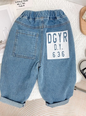 2025春秋新款儿童浅蓝色牛仔裤 男女宝宝纯色柔软宽松长裤子韩版