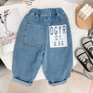 子韩版 男女宝宝纯色柔软宽松长裤 儿童浅蓝色牛仔裤 2025春秋新款