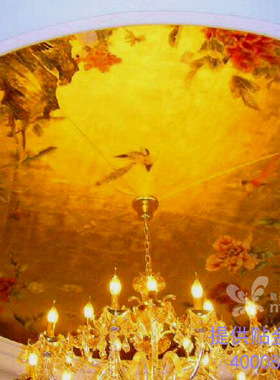 承接天花吊顶金箔画墙面背景墙金箔画墙画提供贴金箔画培训班教学