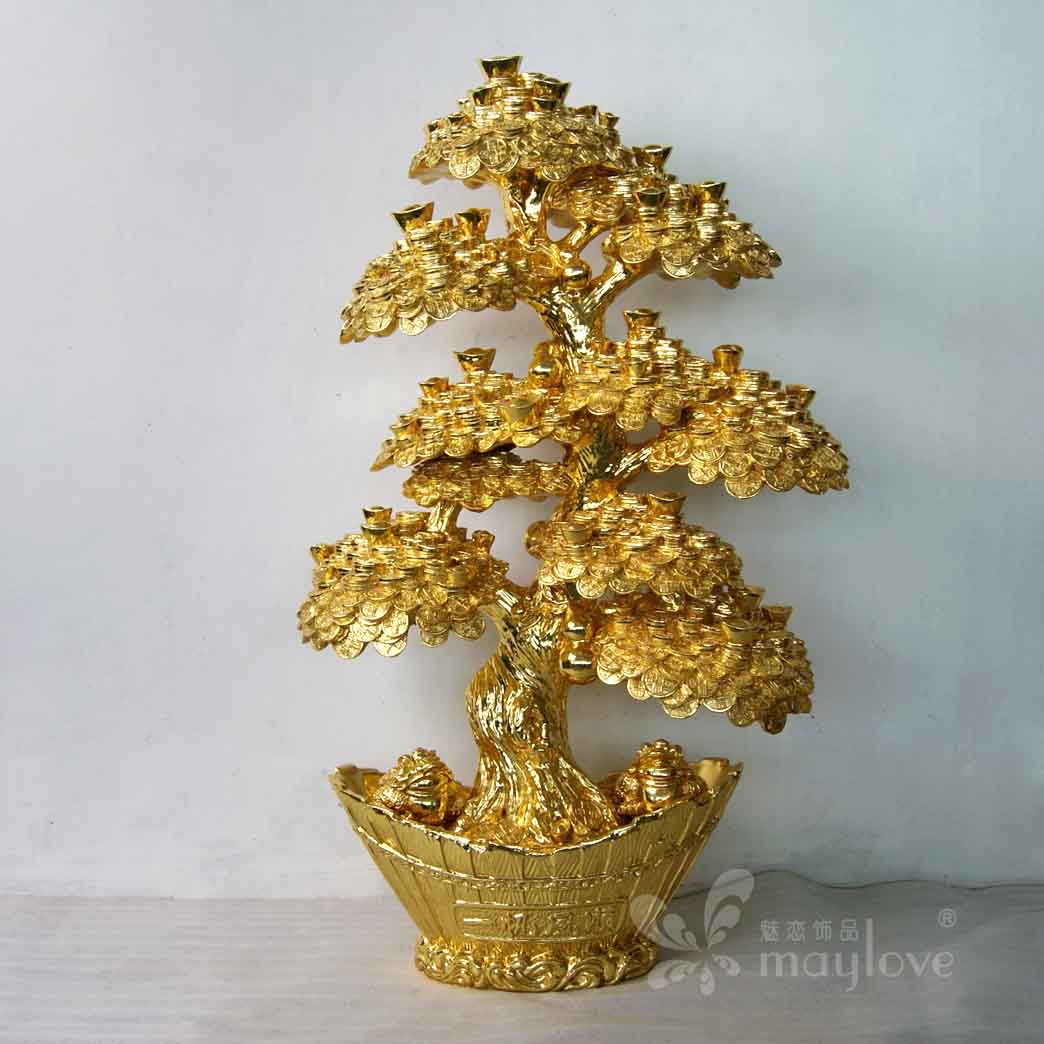金箔乔迁门口招财树工艺品摆件