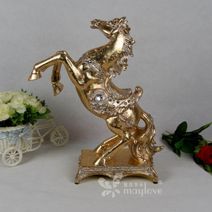 骏马奔腾树脂工艺品摆件马到成功家居办公室客厅装饰品贴金箔加工