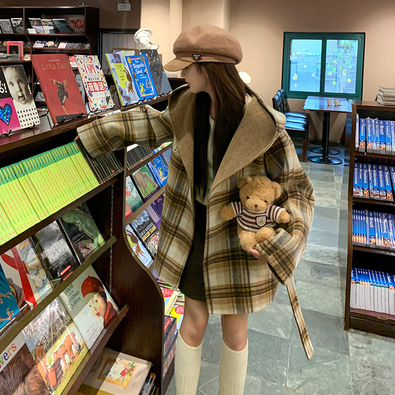 next Sara两面穿羊绒双面呢大衣秋冬新款小个子宽松羊毛呢外套女