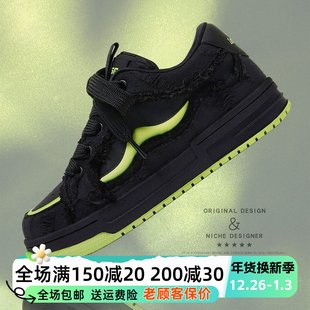 男女面包鞋 子黑武士板鞋 破坏美学街头厚底增高鞋 沙发与猫2025冬季