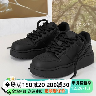 男女休闲鞋 空军壹号透气厚底面包鞋 子 2025冬季 沙发与猫黑武士板鞋
