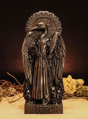 进口Goetia Demon Shax Statue 橡木雕刻雕像 神秘学收藏摆件