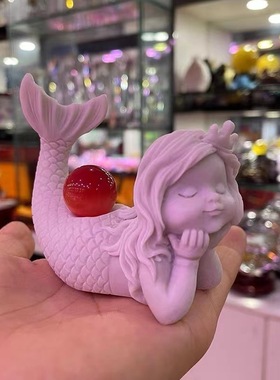小美人鱼树脂球座 水晶球玉石矿标圆形球底座摆件 树脂工艺品