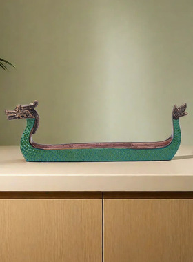 新中式复古龙舟香插摆件国风家居室内装饰卧香香炉树脂工艺品