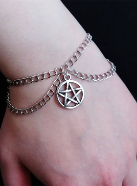 嘻哈新款星月圣诞节合金手链欧美简约拼接五角星情侣闺蜜手饰