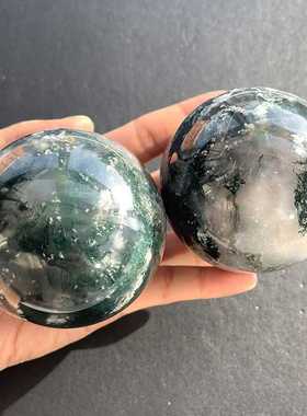 天然水草玛瑙球水草玛瑙原石打磨水晶球带晶洞绿色水晶球饰品摆