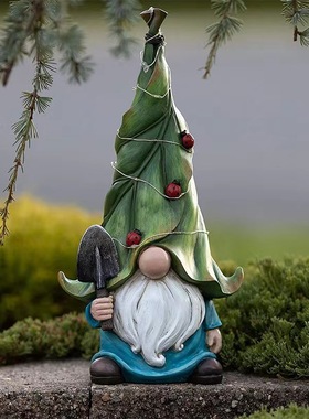 北欧发光铁铲圣诞节精灵卡通树脂工艺品摆件庭院装饰品装饰花园