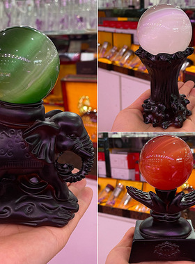 水晶球底座摆件 大象树桩高脚座佛手树脂底座工艺品 吉祥如意