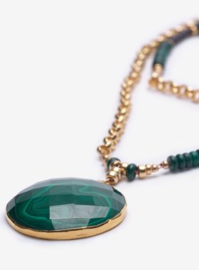 进口设计师孔雀石K金项链