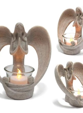 跨境现货教堂桌面树脂摆件天使烛台家居装饰品摆件树脂工艺品