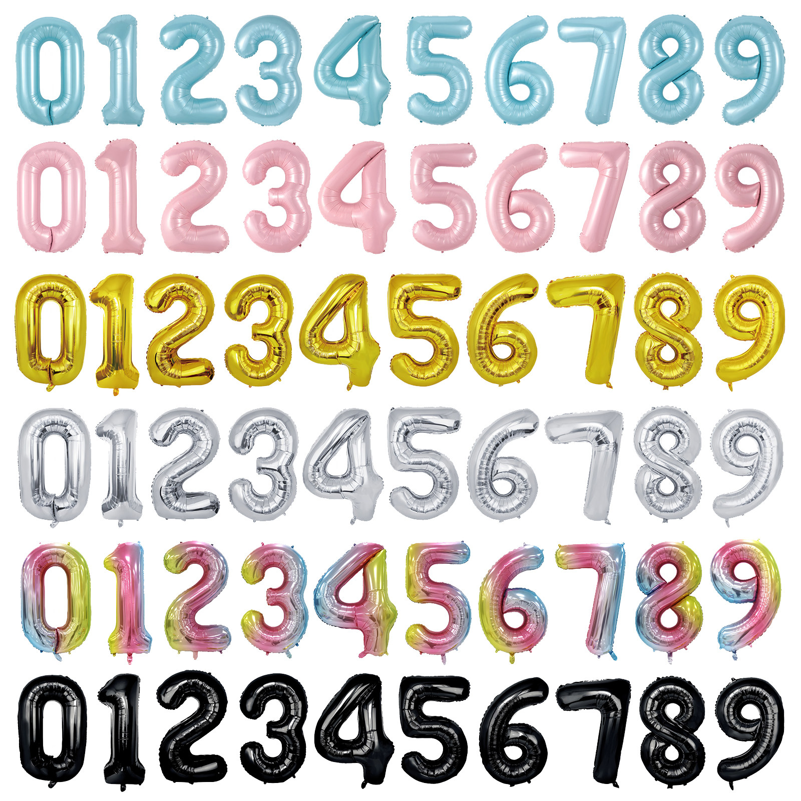 16寸数字气球金银粉蓝彩色儿童周岁生日派对婚庆装饰布置铝膜汽球